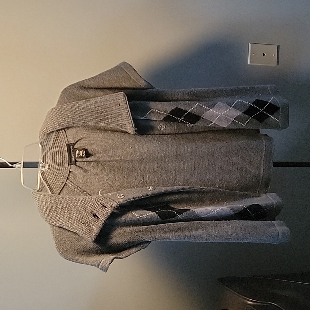 Gray and black cardigan sweater